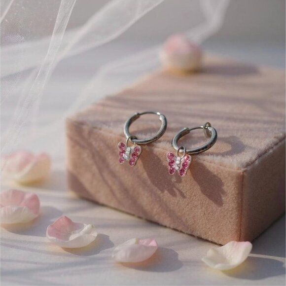 FAO Schwarz Sterling Silver Butterfly Hoop Earrings – Swarovski Crystals OS - Picture 6 of 11